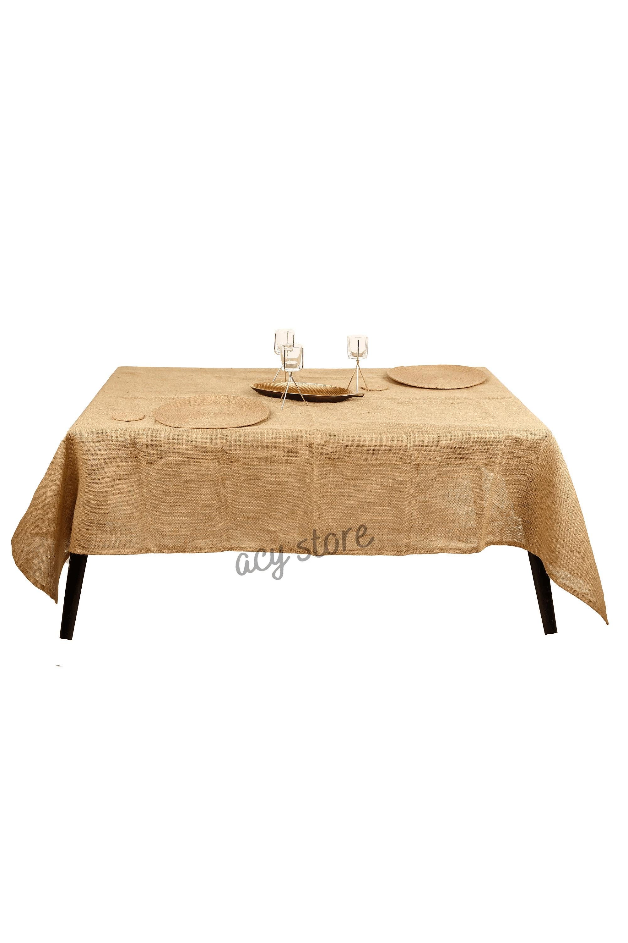 Tovaglia In Finta Iuta Di Poliestere, 150x150 Cm, Marrone Naturale - Lavabile In Lavatrice, Senza Pelucchi E Odori