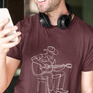Country Musician Playing Acoustic Guitar | One-Line Art T-Shirt for Unisex | Unique Etsy POD Design, Unisex Jersey Short Sleeve Tee