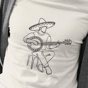 Banjo Player Design - Unisex T-Shirt for Music Lovers | One-Line Continuous Art | Etsy POD Product, Unisex Jersey Short Sleeve Tee