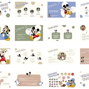 Plantilla de PowerPoint de Mickey Mouse / Diapositivas de presentación con temática de Disney / Diseño divertido y personalizable de Mickey y sus amigos / Proyectos escolares para niños