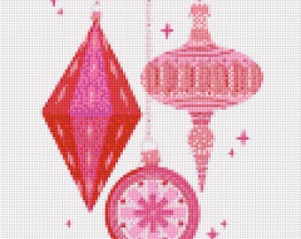 Pink Ornaments Cross Stitch Pattern - Digital Pattern