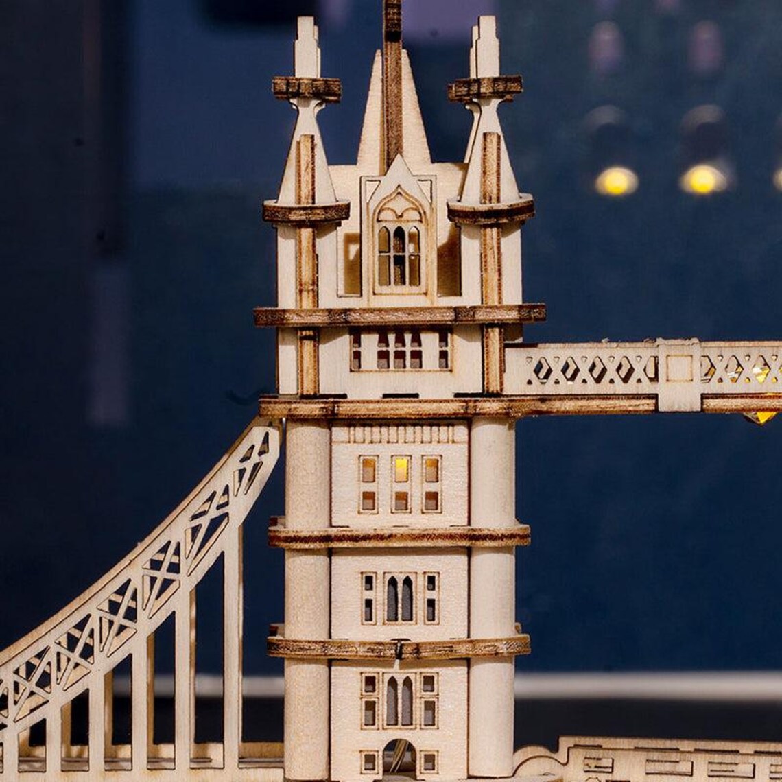 Rolife London Tower Bridge 3D Wooden Puzzle Kit With LED Lights - 113 Piece DIY Craft Model