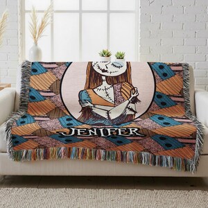 Personalized Sally The Nightmare Before Christmas Woven Blanket, Custom Name Blanket, Nightmare Christmas Blanket, Halloween Christmas Gifts 画像 3
