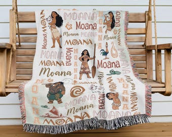 Custom Name Disneyland Moana Woven Blanket, Disneyland Blanket, Moana Blanket, Disneyland Movie Blnekt, Kids Blanket Gifts, Home Decor