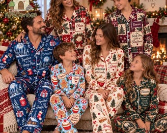Custom FFamily Memories Pajama Satin Set, Custom Names Holiday Traditions Pjs, Matching Xmas Sleepwear, Christmas Family Pajamas Gift