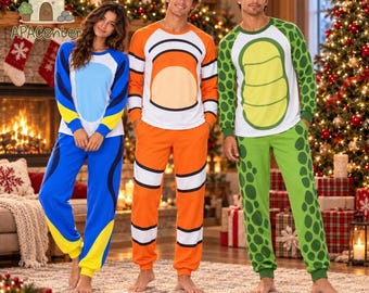 Finding Nemo Raglan Pajamas Set, Dory Marlin Character Sleepwear, Couple Halloween Cosplay Outfit, Family Cosplay Matching,Halloween Cosplay