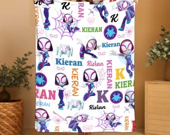 Personalized Spidey and His Amazing Friends Ghost Spider Blanket, Spiderwoman Blanket, Spiderman Cartoon Blanket, Custom Baby Blanket