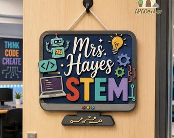 Personalized STEM Teacher Door Sign, Custom Coding Classroom Decor, Technology Wooden Hanging Plaque, Technology Teacher Gift
