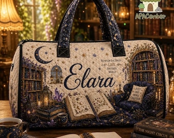 Reading Fantasy Weekender, Book Lover Personalized Weekend Bag, Cozy Bookish Overnight Bag, Custom Floral Library Book Lover Gift