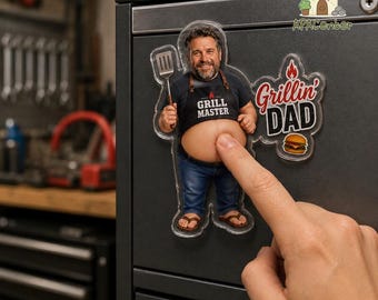 Personalized Grilling Dad Squishy Belly Magnet, Custom Face BBQ Dad Fridge Magnet, Father's Day Gift For Husband, Custom Dad Photo Magnet