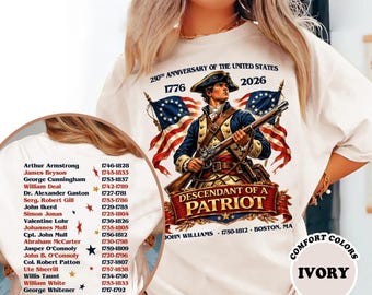 Descendant Of A Patriot Comfort Colors T-Shirt, Revolutionary War Ancestor Tee, America 250 Anniversary Apparel, 1776-2026 Patriotic Shirt