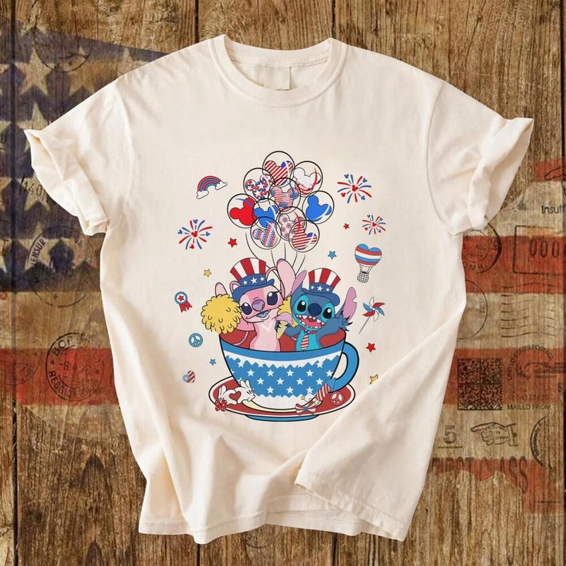 Stitch And Angel 4Th Of July Shirt, Disneyland Stitch 4Th Of July Shirt, Stitch And Angel, 4Th Of July Shirt, Disneyworld 4Th Of July Shirt image 1