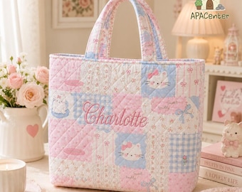 Personalized Quilted Tote Bag, Quilted Kitties Design, for Cat Lovers, Quilted Kitties, Bridesmaid Gift Bag