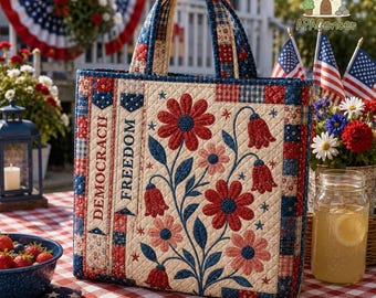 Freedom Democracy Truth Quilted Tote Bag, Flag Tote Bag, Subtle FDT July4 Bag, Anti Maga Anti-Trump Shoulder Bag, 4th of July Travel Bag
