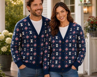 USA Celebration Cardigan, Patriotic Knitted CardiganWith Button, American Holiday Outfit, Fourth Of July Gift For Men Women