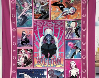 Personalized Name Spider Gwen Blanket, Spidey and His Amazing Friends Blanket, Spiderman Blanket, Ghost Spider Cartoon Spidey Fleece Blanket