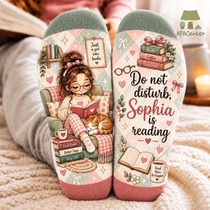 Personalized Bookworm Socks, Custom Reading Socks for Her, Shhh I’m Reading Gift, Book Lover Present, Bookish Socks for Women