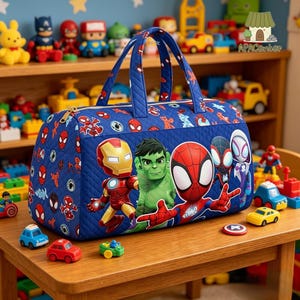 Spiderman Superhero Quilted Weekend Bag, Superhero Bag for Family Vacation, MCU Iron Man Hulk Spider Man Travel Bag image 2