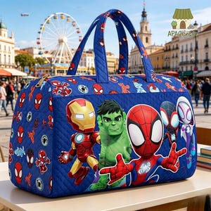 Spiderman Superhero Quilted Weekend Bag, Superhero Bag for Family Vacation, MCU Iron Man Hulk Spider Man Travel Bag image 3