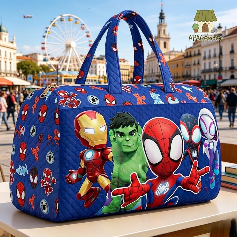 Spiderman Superhero Quilted Weekend Bag, Superhero Bag for Family Vacation, MCU Iron Man Hulk Spider Man Travel Bag image 3