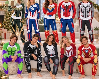 Avengers Raglan Pajamas Set, Captain America Hulk Spidey Cosplay, Iron Man Superhero Sleepwear, Avengers Group Matching Pajamas