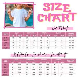 The image is a size chart for a kid's T-shirt, showing the bust, shoulder, length, sleeve, and suit for different sizes.