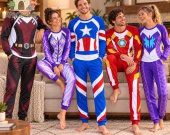 Avengers Raglan Pajamas Set, Captain America Hulk Spidey Iron Man Loki Thor Sleepwear, Matching Superhero Group Costume, Halloween Outfit
