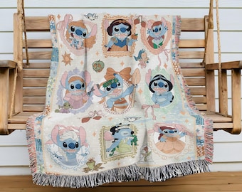 Funny Stitch Cosplay Princess Woven Blanket, Stitch Baby Blanket, Disneyland Stitch Blanket, Stitch Birthday Gifts, Blanket Bedding Decor