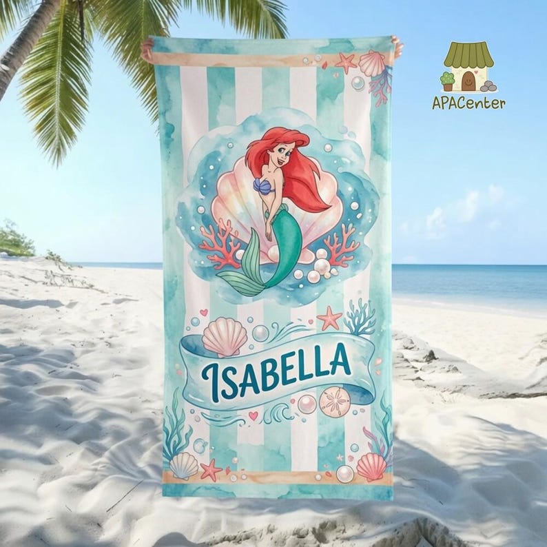 Personalized Disneyland The Little Mermaid Beach Towel, Ariel Princess Summer Beach Trip Towel, WDW disney Family Summer bild 1
