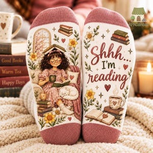 Personalized Reading Socks, Custom Name Book Lover Socks, Shhh I’m Reading Gift, Bookworm Socks for Women, Bookish Gift for Her