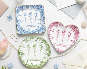 Custom Birth Flower Ring Dish, Personalized Friendship Jewelry Dish, It Takes a Long Time to Grow an Old Friend, Besties Gift, Birthday Gift