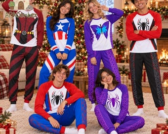 Superhero Raglan Pajamas Set, MCU Avengers Halloween Sleepwear, Captain America Iron Man Hulk Inspired Costume, Avengers Cosplay