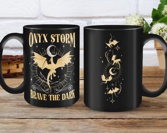 Dragon Rider Mug, Onyx Storm Brave the Dark Mug, Fourth Wing Series, Dragon Book Lovers, Onyx Storm Coffee Mug, Basgiath War College