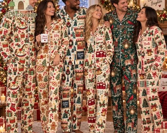 Personalized Christmas Crew Pajama Satin Set, Custom Name Christmas Crew Pjs, Matching Family Holiday Sleepwear, Cozy Christmas Pajamas Gift