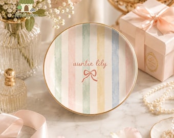 Custom Aunt Ring Dish, Personalized Striped Jewelry Dish for Her, Custom Jewelry Dish for Auntie, New Aunt Gift Ideas, Aunt Birthday Gift