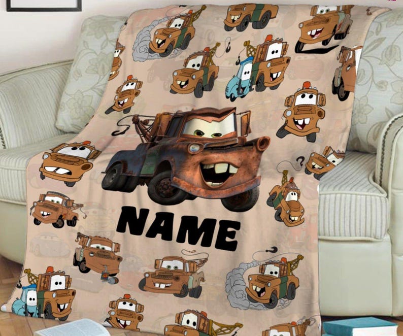 Custom Name Tow Mater Blanket, Disneyland Cars Movie Blanket, Birthday Boy Blanket, Cars Blanket, Tow Mater Blanket, Cars Fleece Blanket image 1