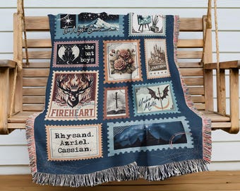 ACOTAR Books Woven Blanket, Acotar Bat Boys Blanket, Fireheart Blanket, Lunathion Crescent City Gift, SJM Gift For Book Lovers and Fans