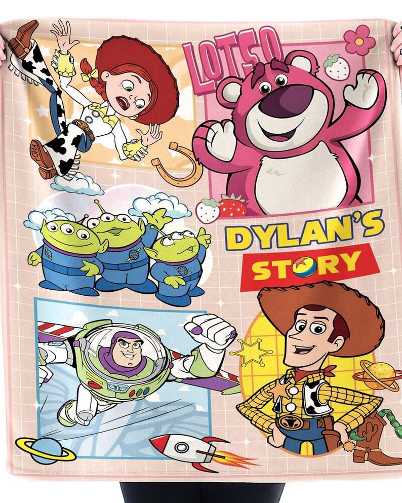 Manta personalizada de Toy Story con nombre, manta de Toy Story de Disneyland, manta de Woody, Buzz y Jessie, hasta el infinito y más allá, cumpleaños de Toy Story imagen 1