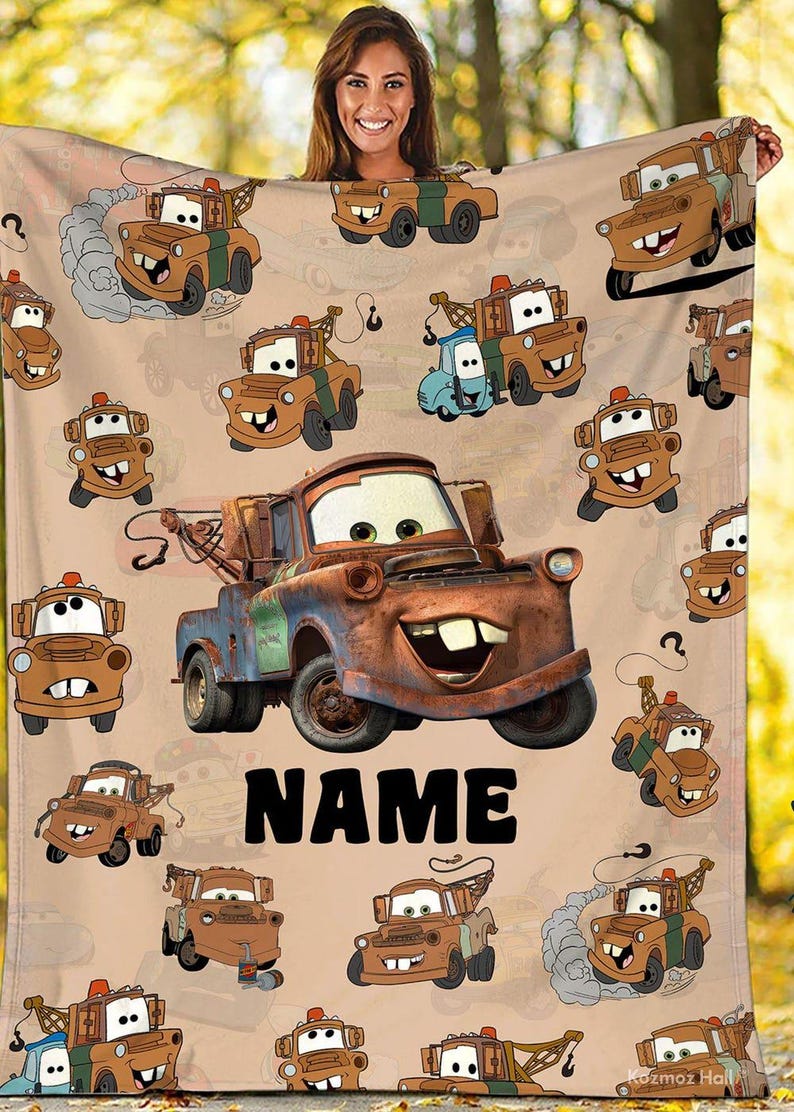 Custom Name Tow Mater Blanket, Disneyland Cars Movie Blanket, Birthday Boy Blanket, Cars Blanket, Tow Mater Blanket, Cars Fleece Blanket image 2
