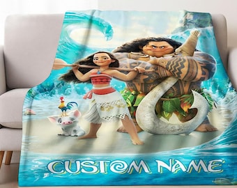 Custom Name Moana Maui Blanket, Moana 2 Movie Blanket, Disneyland Moana Blanket, Moana Princess Blanket, Blanket Birthday Gifts