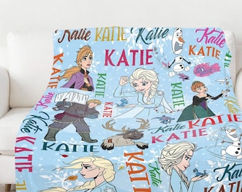 Personalized Frozen Fleece Blanket | Frozen Elsa Anna Kristoff Olaf Sven Blanket | Disneyland Birthday Blanket | Kids Birthday Gift