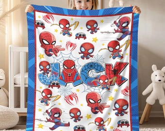 Personalized SpiderMan Blanket with Name, Custom Superhero Blanket, Spiderman Blanket for Boy, Christmas Gifts, Birthday Gifts