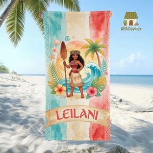 Custom Moana Beach Towel, Moana Pua Maui Bath Towel, Moana Characters Tropical Towel, Summer Towel, Disneyland Beach Towel, Moana 2 Movie image 1