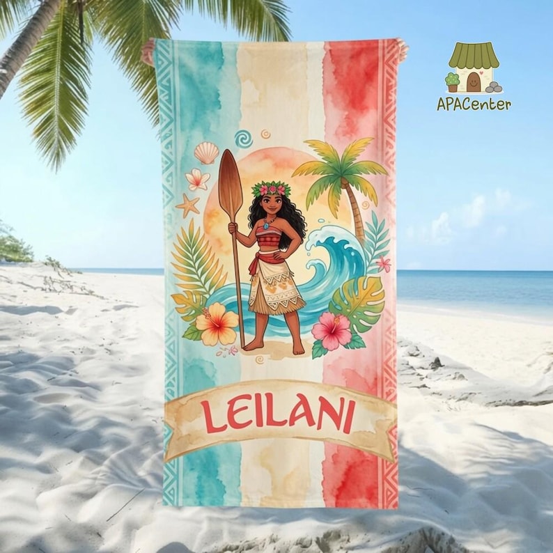 Custom Moana Beach Towel, Moana Pua Maui Bath Towel, Moana Characters Tropical Towel, Summer Towel, Disneyland Beach Towel, Moana 2 Movie image 1