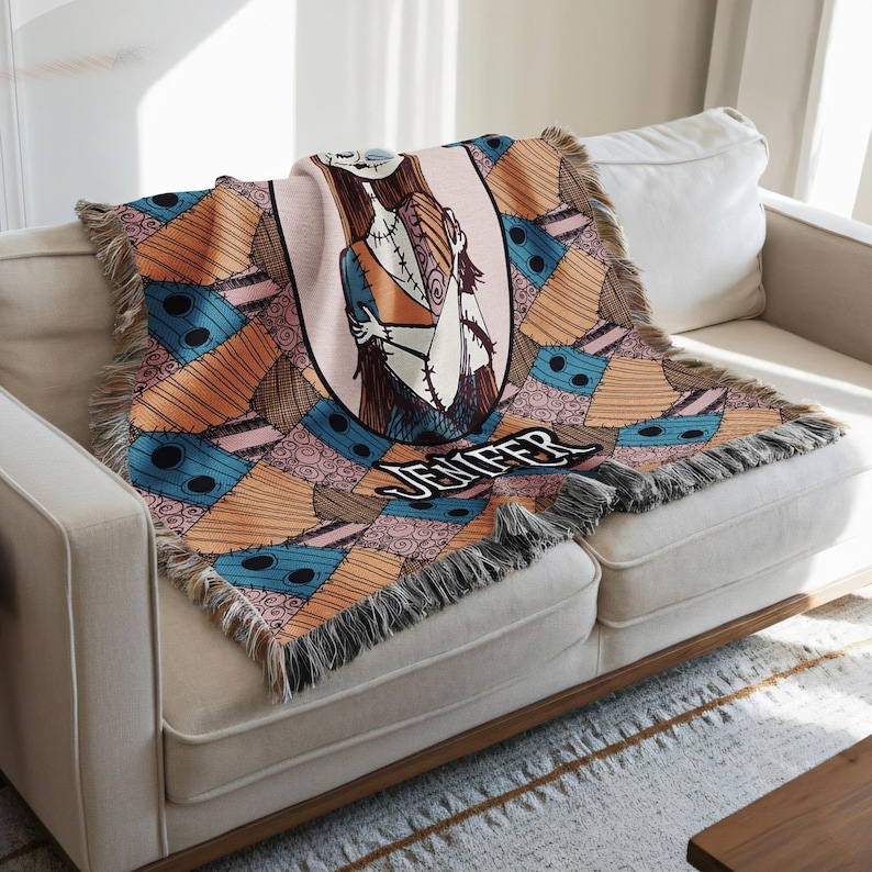 Personalized Sally The Nightmare Before Christmas Woven Blanket, Custom Name Blanket, Nightmare Christmas Blanket, Halloween Christmas Gifts 画像 2