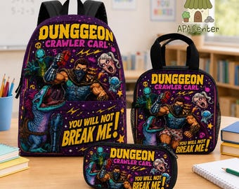 Dungeon Crawler Carl Backpack Set, Princess Donut Cat Mongo Lunch Bag, LitRPG Fantasy Book Bag, DCC Fan Gift, Back To School, Teacher Gift
