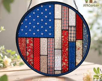 250th American Betsy Ross Stained Glass Suncatcher, Patriotic Floral Acrylic Window Hanging, 4th of July 2026 Decor, American Flag Decor