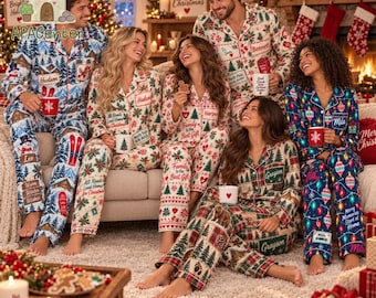 Custom Name Winter Holiday Pajamas Set, Cozy Holiday Sleepwear, Christmas Family Pajamas Satin Gift, Ski Cabin, North Pole Mail 2026 Gift