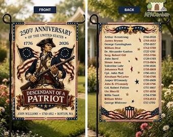 Descendant of a Patriot USA 250th Garden Flag, Personalized USA 250th Anniversary Decor, 1776-2026 Garden Flag, Custom Ancestor Gift