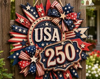 USA 250th Anniversary Wooden Sign, Patriotic Door Hanging Decor, Fourth of July Door Decor, Americana Wall Hanging